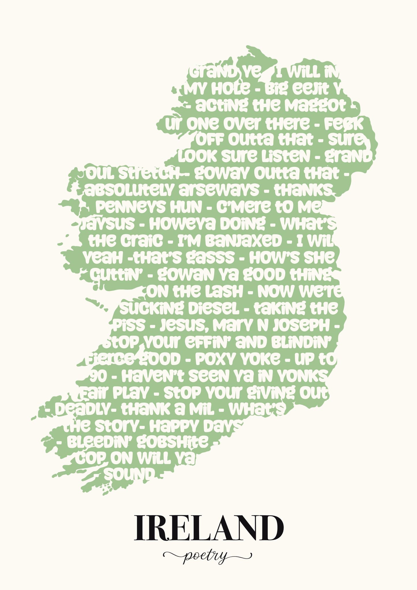 Funny Irish Slang Print: Ireland Map, Irish Poetry