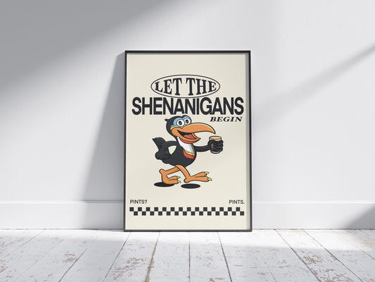 Guinness Toucan; Let the Shenanigans Begin | Retro Irish Print | Pints print