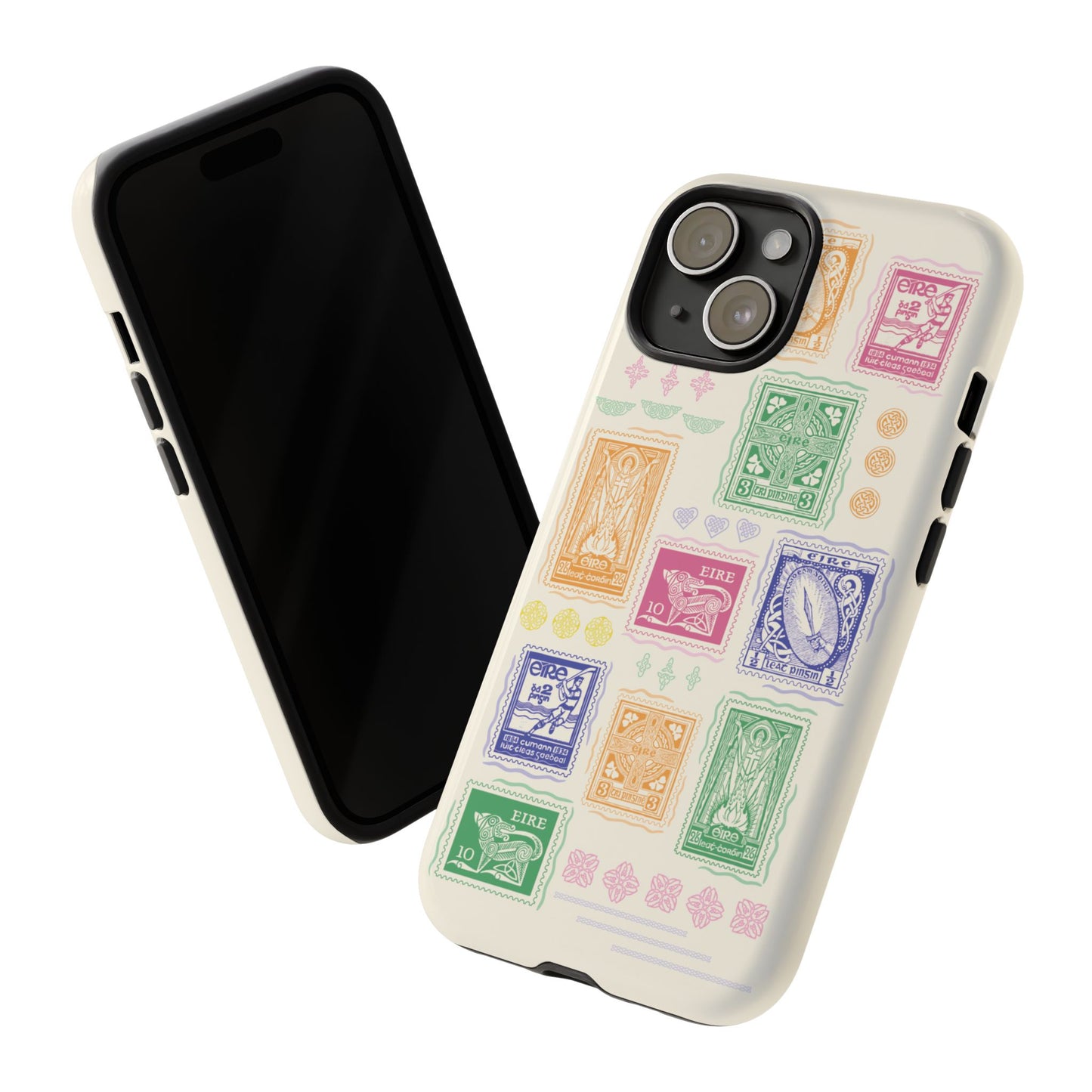 Colourful Vintage Irish Stamps and Celtic Symbols Tough Phone Case