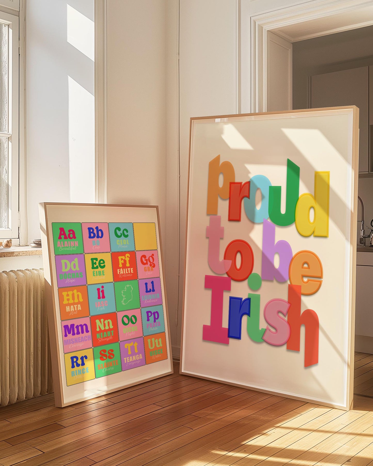 Colorful Irish Alphabet Print: Gaeilge Education Poster
