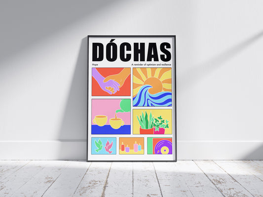 Irish Hope Print: Colorful Gaeilge Saying, Dochas Wall Art
