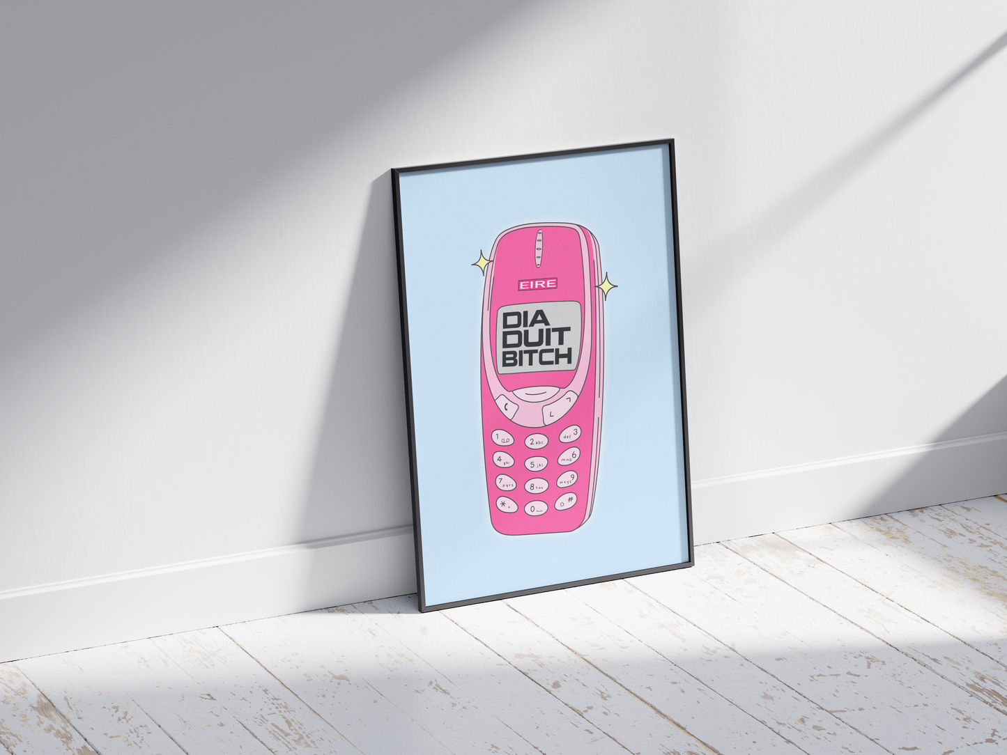 Gaeilge Dia Duit Bitch Print - Colourful Retro Nokia Phone Print - Irish