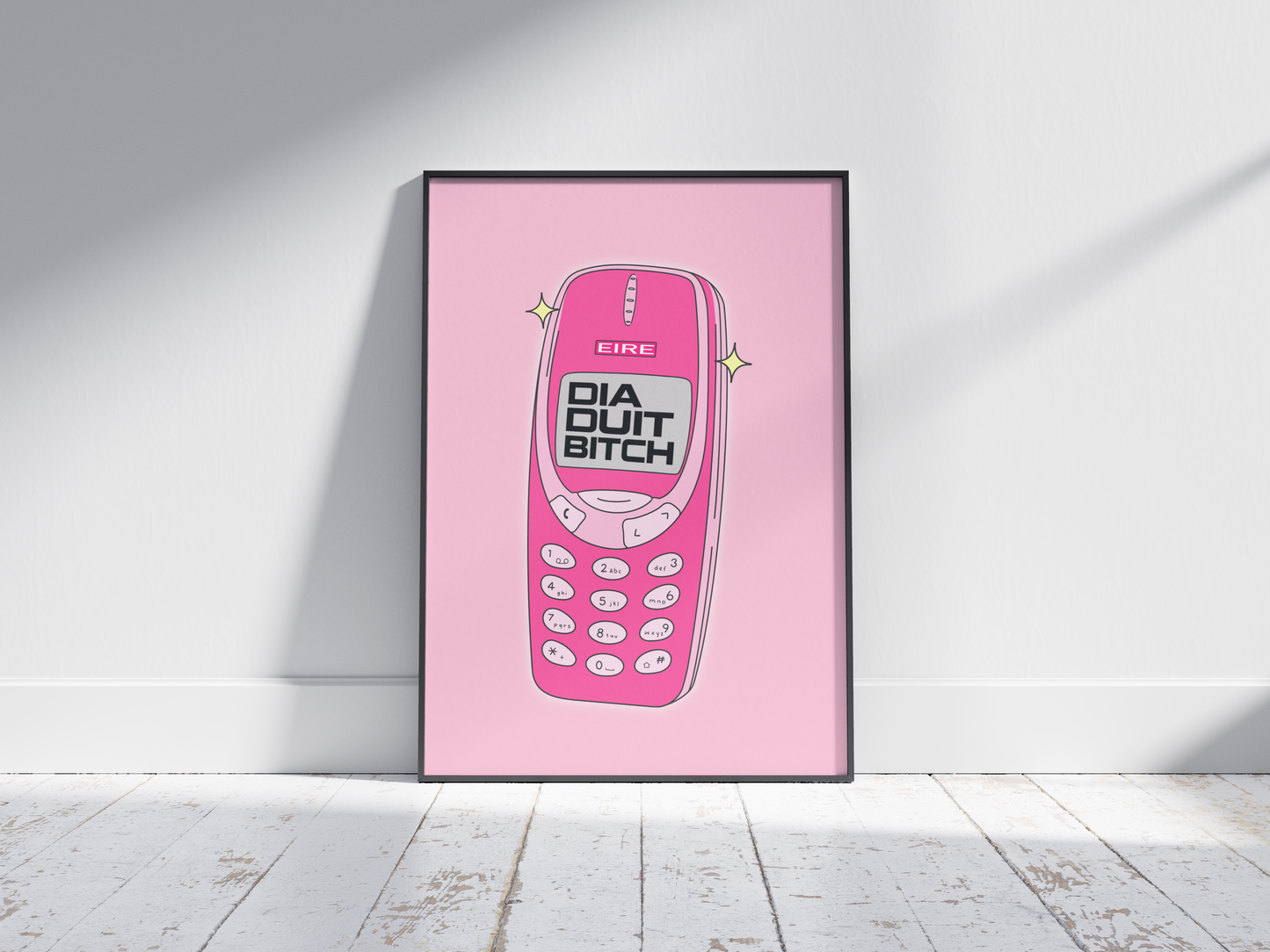 Gaeilge Dia Duit Bitch Print - Colourful Retro Nokia Phone Print - Irish