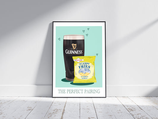 Guinness and Scampi Fries Print: Irish Home Decor