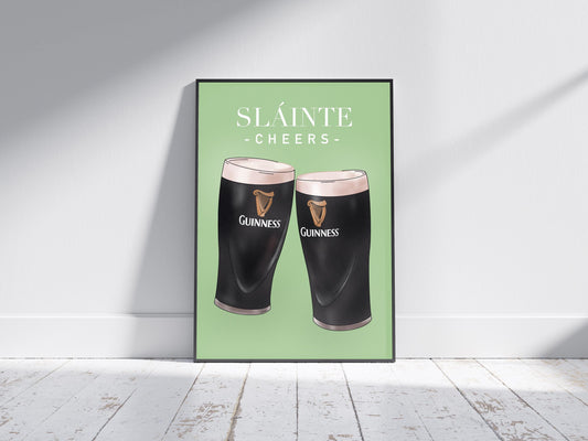 Sláinte Cheers Guinness Print: Irish Home Decor
