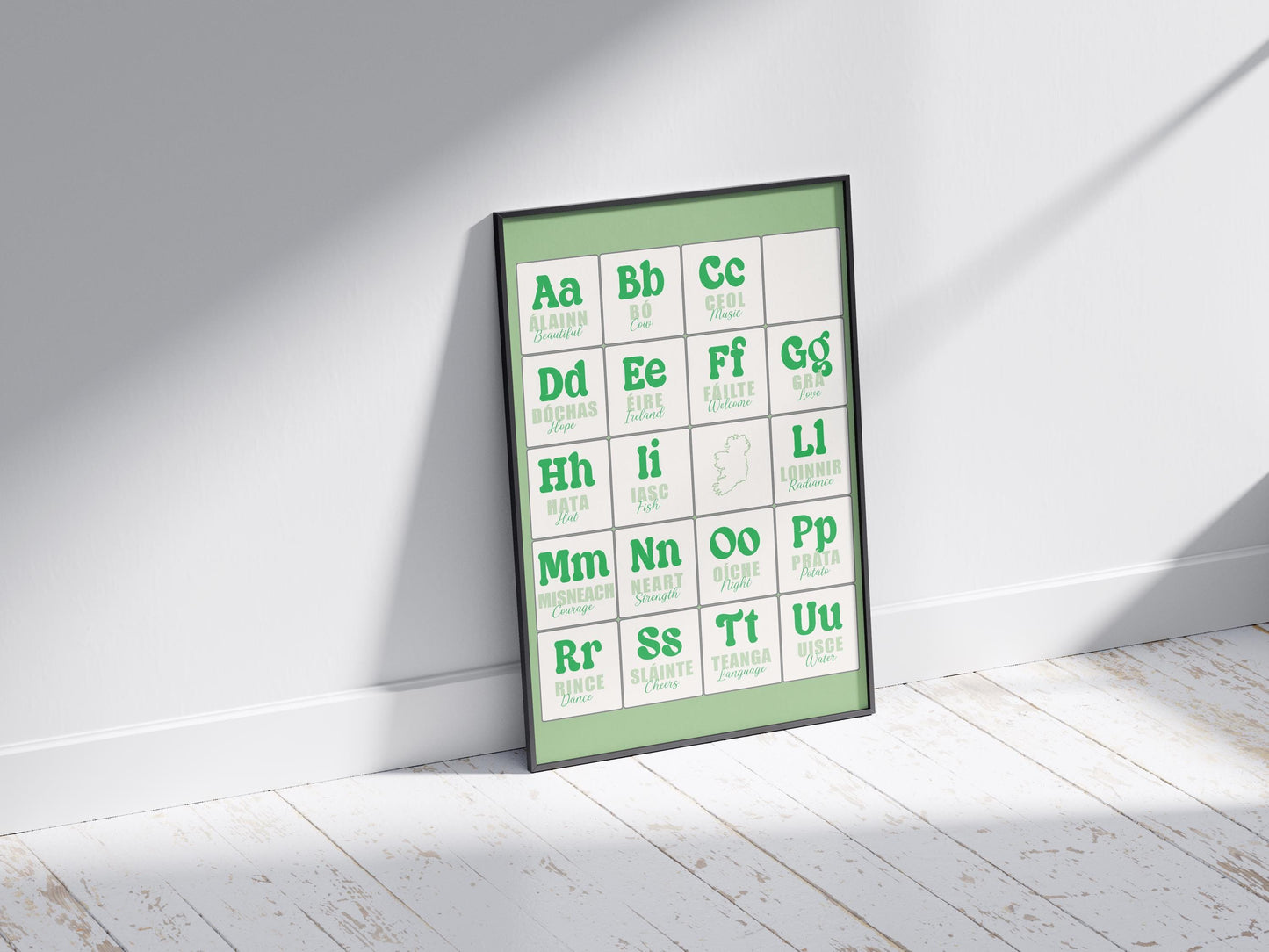 Colorful Irish Alphabet Print: Gaeilge Education Poster