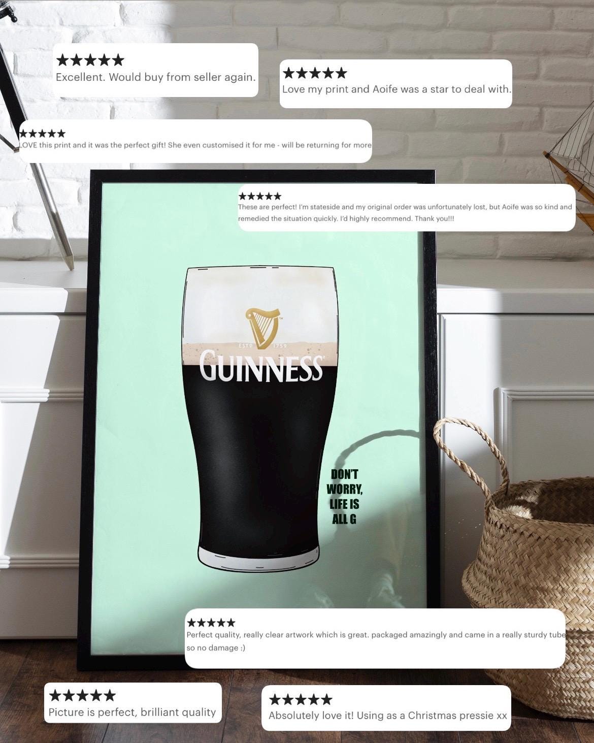 Guinness Pint Print | Split the G, life is all G | Irish Home Decor